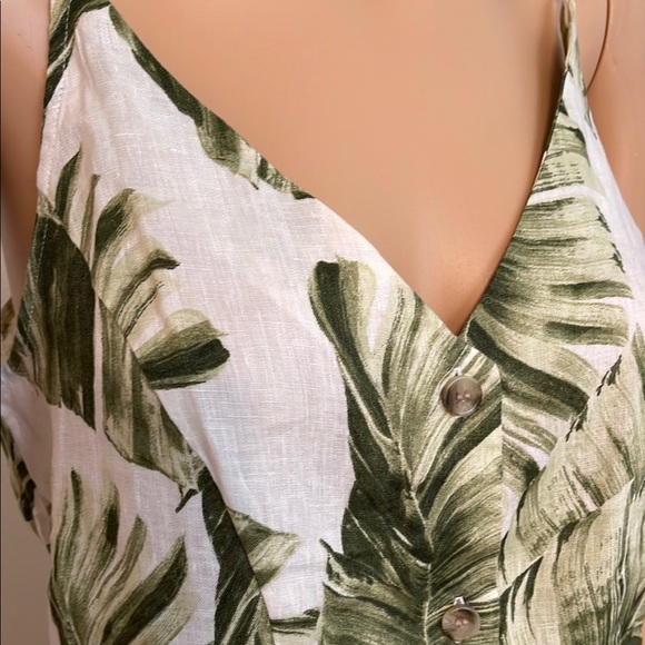 NWT H&M Premium Linen Green Palm Leaf Print Top - Picture 2 of 12